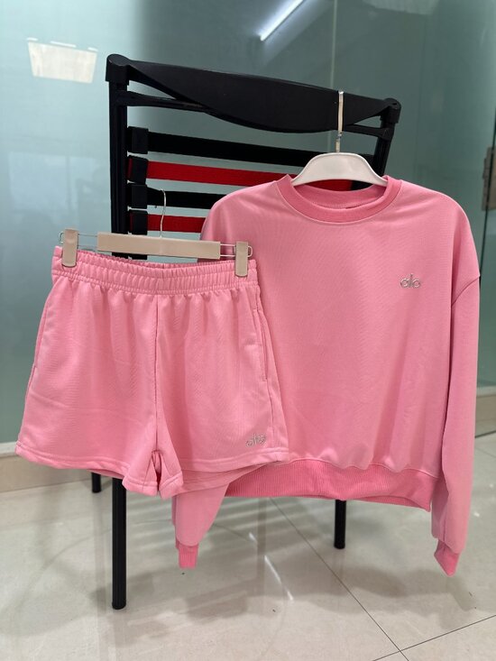 ALO Yoga Tops - Women's ALO Pink Long-sleeved Top + Shorts Sz M